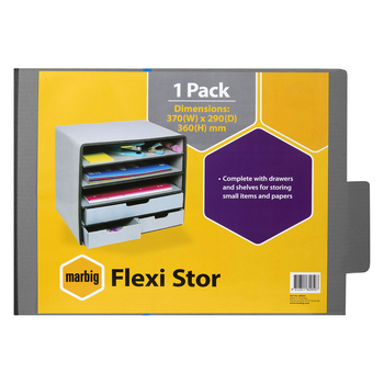 Marbig Flexi 3-Drawers/Shelves Storage Box Grey/White 37cm