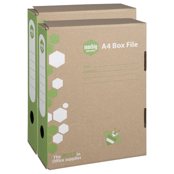 2PK Marbig Secure Fitting A4 File Kraft Box Brown 80mm