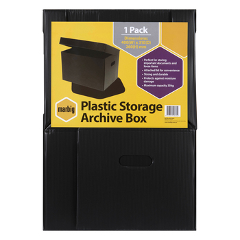 Marbig Plastic 40cm Corflute Storage Box w/ Lid - Black