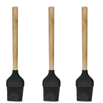3PK KitchenAid Silicone Basting Brush w/ Maple Wood Handle 30cm - Black