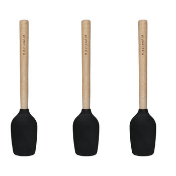3PK KitchenAid Silicone Mini Spoon Spatula 28cm w/ Maple Handle - Black