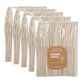 250PC Lemon Lime ECO Wooden Knives 16.5cm