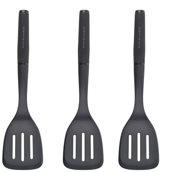 3PK KitchenAid Soft Touch Slotted Turner Nylon 34cm - Black