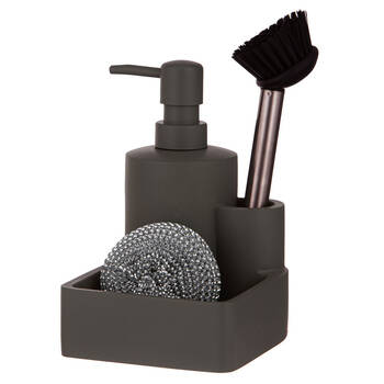 3pc Ladelle Essentials Kitchen Cleaning Set Pump/Brush/Scourer Charcoal