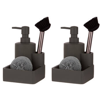 2x 3pc Ladelle Essentials Kitchen Cleaning Set Pump/Brush/Scourer Charcoal