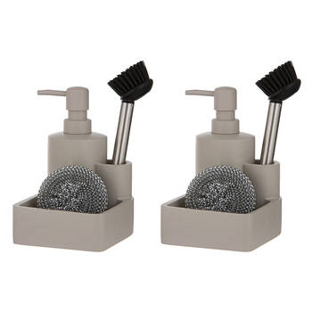 2x 3pc Ladelle Essentials Kitchen Cleaning Set Pump/Brush/Scourer Stone