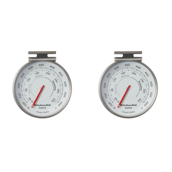 2PK KitchenAid Dial Oven Thermometer Round Stainless Steel 8cm - Silver