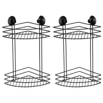 2x Boxsweden 19 x 38.5cm Suction 2 Tier Corner Caddy - Black