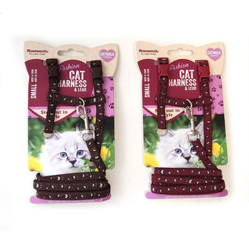 2x Rosewood Paw Print Harness & Lead Set Small - Assorted