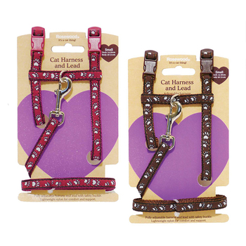 2x Rosewood Paw Print Harness & Lead Set Medium - Assorted