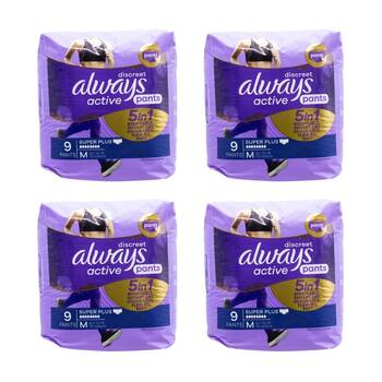 4x 9pc Always Pants Discreet Active Sanitary Menstural Super Plus 70-100cm