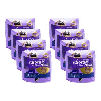 8x 9pc Always Pants Discreet Active Sanitary Menstural Super Plus 70-100cm