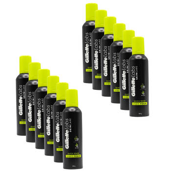 12PK Gillette Labs Skin Care Quick Rinse Mens Shave Foam 240G - Black
