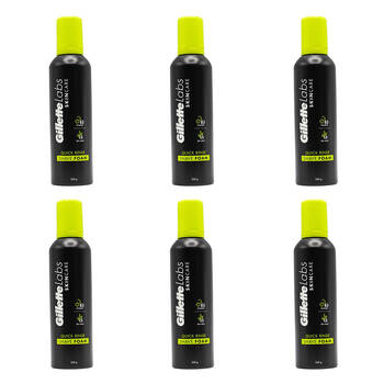 6PK Gillette Labs Skin Care Quick Rinse Mens Shave Foam 240G - Black