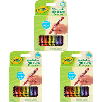 3x 8pc Crayola Washable Tripod Grip Crayons Kids/Children 2y+