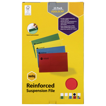 25pc Marbig Foolscap Suspension File w/ Tab/Insert - Red
