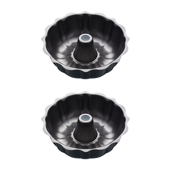 2x Mastercraft 27cm Heavy Base Fluted Non-Stick Ring Cake Pan - Black