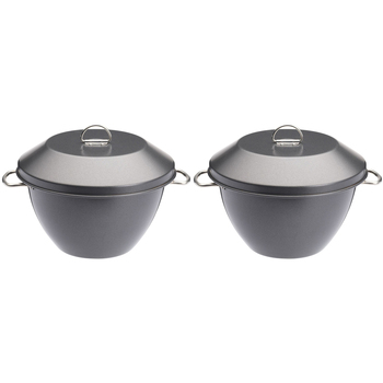 2x Mastercraft Heavy Base 2L Non-Stick Pudding Steamer w/Cover & Handle - Grey