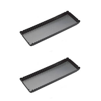 2x Mastercraft 36x13cm Loose Base Non-Stick Rectangle Flan Quiche Pan - Black
