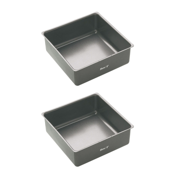 2x Mastercraft 21cm Heavy Loose Base Non-Stick Square Deep Cake Pan - Black