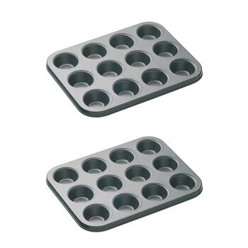 2x Mastercraft 26x20cm Heavy Base 12-Cup Non-Stick Mini Muffin Pan - Black