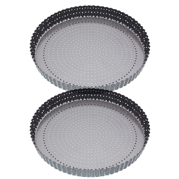 2x Mastercraft Crusty Bake 30cm Loose Base Round Flan Quiche Pan - Black