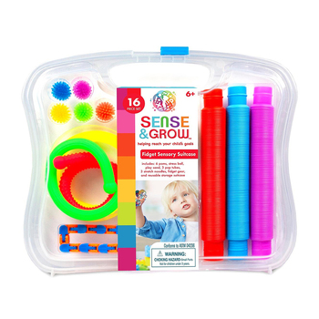 16pc Sense & Grow Fidget Sensory Suitcase Poms/Stress Ball Toy Set Kids 6y+