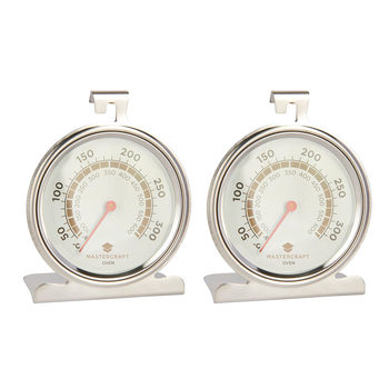 2x Mastercraft Round 10cm Stainless Steel Oven Thermometer - Silver