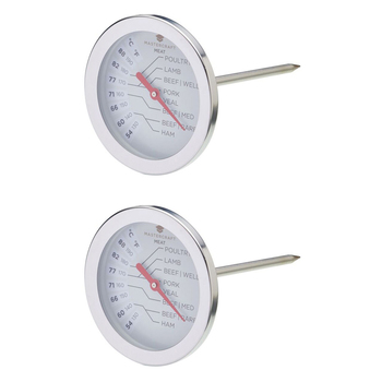 2x Mastercraft Stainless Steel 13.5cm Meat Thermometer - Silver