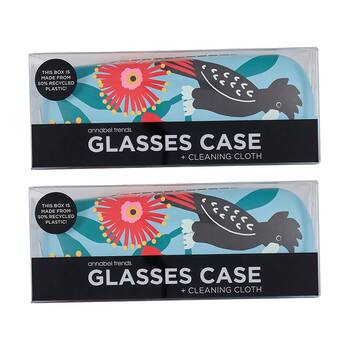 2PK Annabel Trends Glasses Case Combo W/ Matching Cloth 15x6cm Black Cockatoos