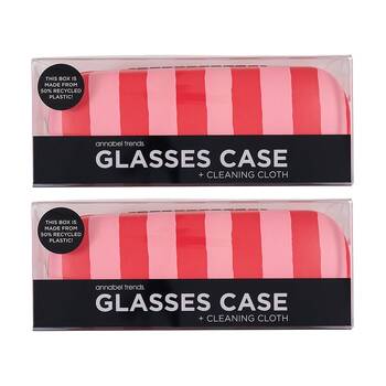 2PK Annabel Trends Glasses Case Combo W/ Matching Cloth 15x6cm Red Stripe