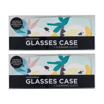 2PK Annabel Trends Glasses Case Combo W/ Matching Cloth 15x6cm White Cockatoos