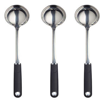 3x Mastercraft Soft Grip 34cm Stainless Steel Soup Ladle - Black