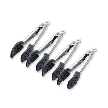 4x Mastercraft 18cm Stainless Steel Nylon Food Tongs - Silver