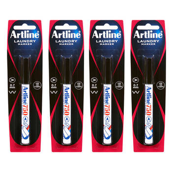 4PK Artline 0.7mm Laundry Marker - Black