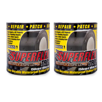 2PK Hercules Superfllex Durable Waterproof Rubber Tape Black 150x10cm