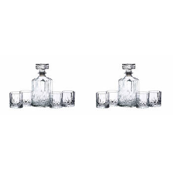 2x 5pc BarCraft 900ml Whiskey Decanter w/ 200ml Glass Tumbler - Clear