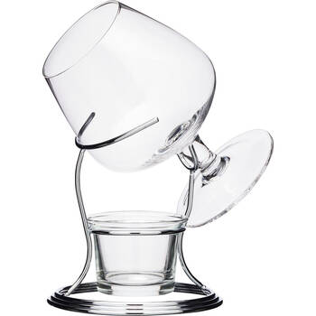 BarCraft Brandy & Cognac Chrome/Glass 350ml Cup & Warmer Stand Set - Clear