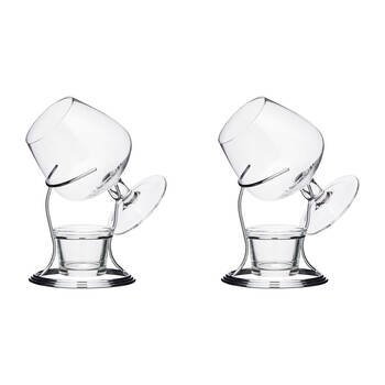 2PK BarCraft Brandy & Cognac Chrome/Glass 350ml Cup & Warmer Stand Set - Clear