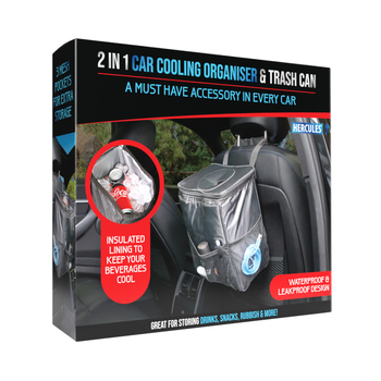 Hercules 2-in-1 Car Drink/Beverage/Food Cooling Organiser & Trash Can/Rubbish Bin 7.5L