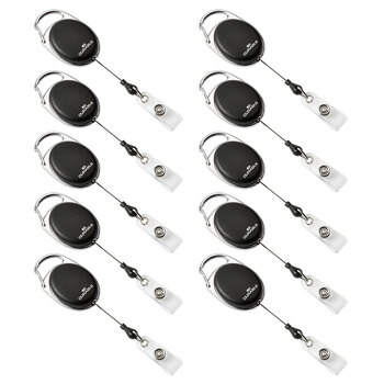 10PK Durable 80cm Name Badge Reel Style w/ Metal Clip - Black