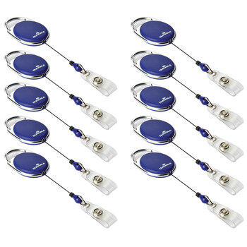 10PK Durable 80cm Name Badge Reel Style w/ Metal Clip - Blue