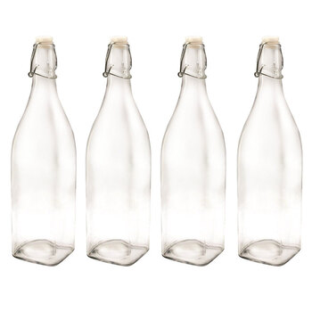 4PK Lemon & Lime Glass Water Bottle 1L 32.5cm X 8cm