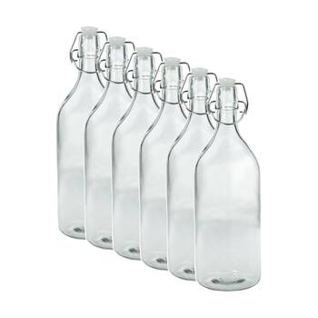 6PK Lemon & Lime Durable Glass Water Drinking Bottle W/ Airtight Seal 28x9cm 1L