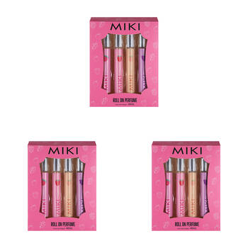 3PK Miki Roll On Perfume Fruity Fragrance - Strawberry Raspberry Peach Grape - 5y+