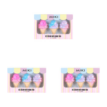 3PK Miki Ice Cream Bath Bomb Trio With Strawberry Bubblegum Marshmallow Scent - 3y+