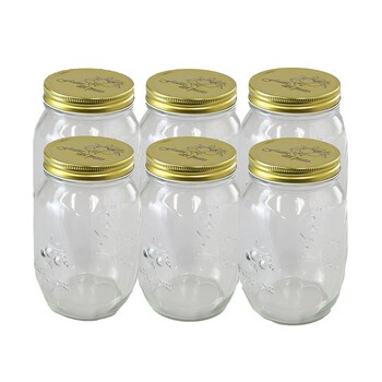 6PK Lemon & Lime Roma 1L/17cm Glass Conserve Jar w/ Gold Lid - Clear