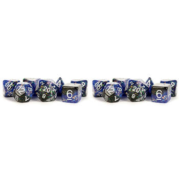 14pc Fanroll by Metallic Resin Eternal Polyhedral RPG Tabletop Dice Set 16mm - Blue/Black