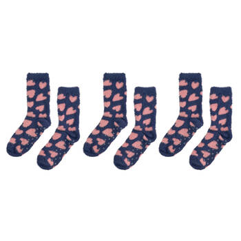 3PK Annabel Trends Women's Fuzzy Bed Crew Socks Pair One Size Navy Heart