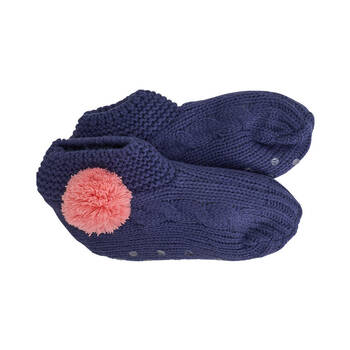 Annabel Trends Bedroom Slouchy Slip-On Slippers One Size Navy w/ Pink Pom